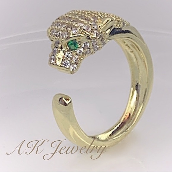 💎18K RING Panther Leopard Ring, Cheetah Gold Pave Design, Gold Plated Resizable - Picture 1 of 4